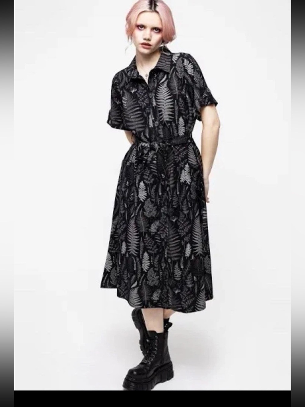 DISTURBIA Maidenhair Midi Short Sleeve Shirt Dress Women’s Size 12
